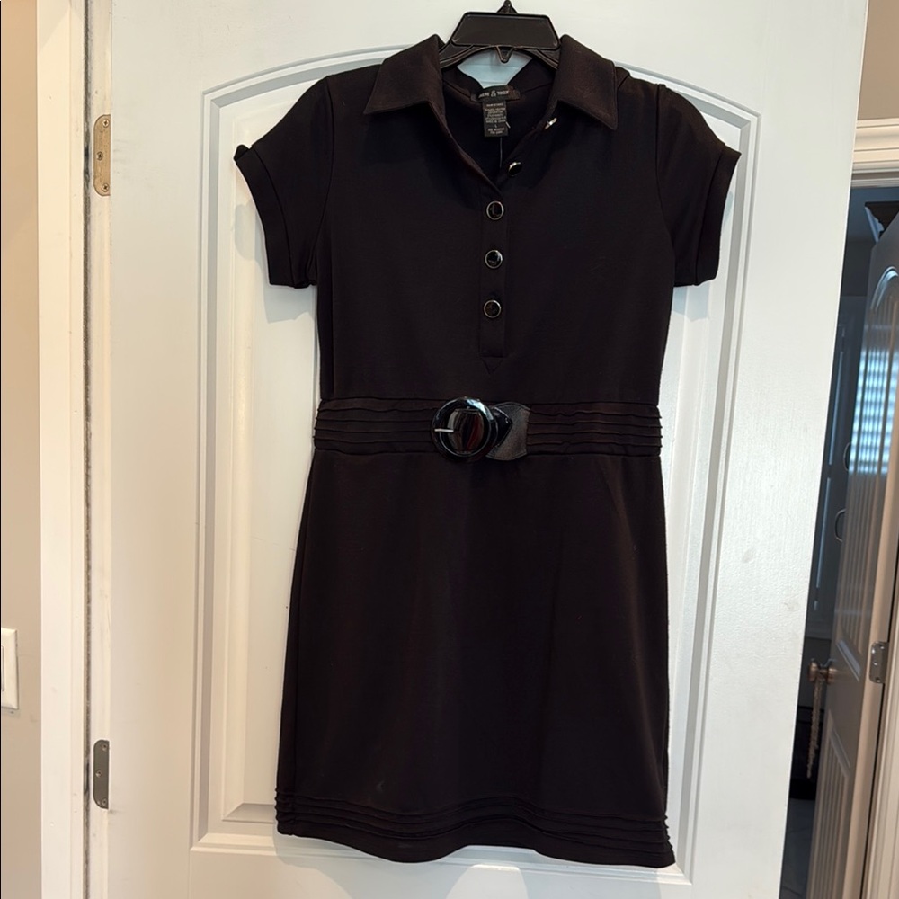 Sam & Max Black Buttoned Polo Collar Mini Dress